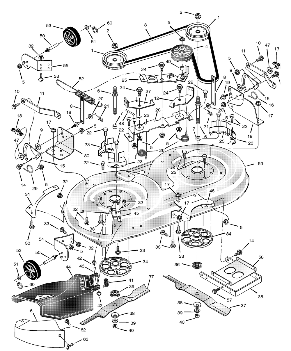 Mower Housing Diagram and Parts List for 42544X8G 2001 Briggs and Stratton Lawn Tractor